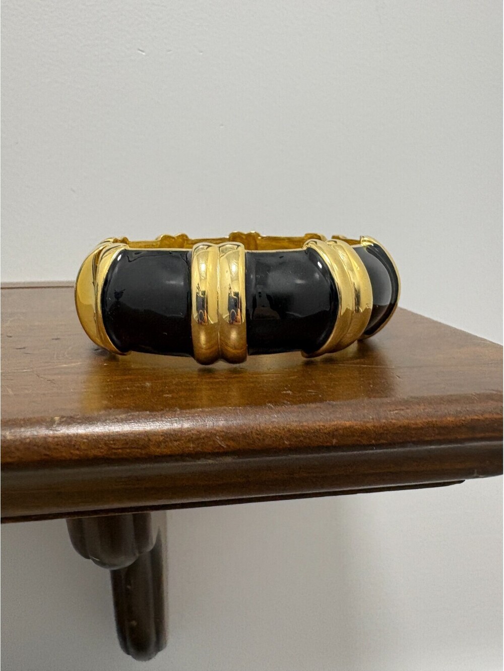 Joan Rivers Chunky Gold Tone and Black Enamel Hinged Clamper Bracelet